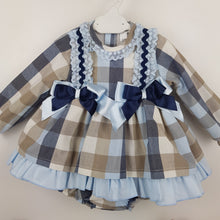 Load image into Gallery viewer, Ceyber Baby Girls Blue and Tan Check Dress 3M-36M