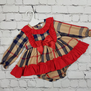 Baby Girls Tan and Red Dress 3M-36M