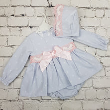 Load image into Gallery viewer, Baby Girls Blue and Pink Dress 3M-36M
