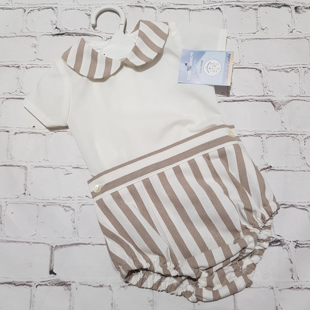 Ceyber Baby Boys Tan Stripe Jam Set 3M-36M