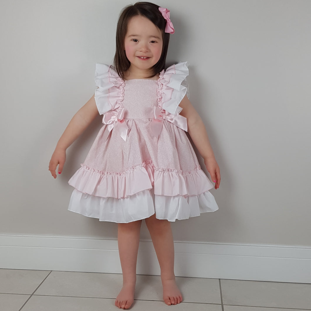 Ceyber White and Pink Double Bow Dress 3Y-8Y