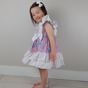 Ceyber Blue and Candy Pink Floral Dress 3Y-8Y