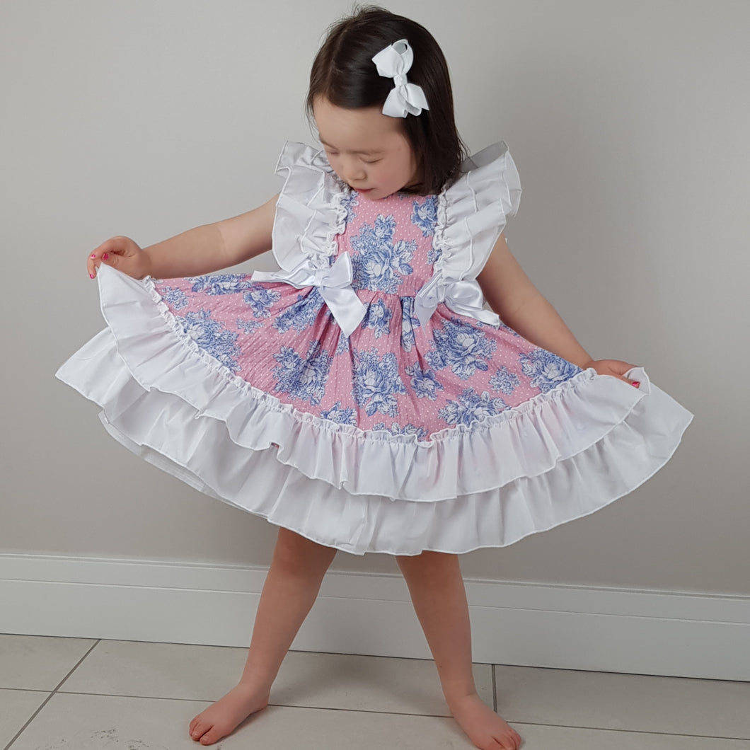Ceyber Blue and Candy Pink Floral Dress 3Y-8Y