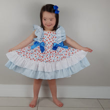 Load image into Gallery viewer, Ceyber Blue and Red Floral Dress 3Y-8Y