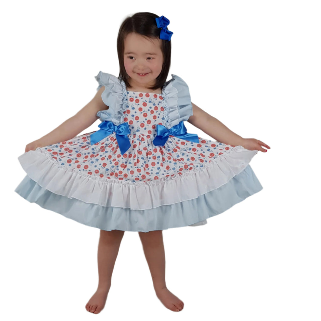 Ceyber Blue and Red Floral Dress 3Y-8Y