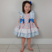 Load image into Gallery viewer, Ceyber Blue and Red Floral Dress 3Y-8Y