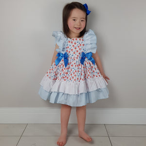 Ceyber Blue and Red Floral Dress 3Y-8Y