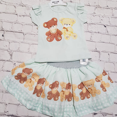 Neon Kids Mint Teddy Bear Skirt Set