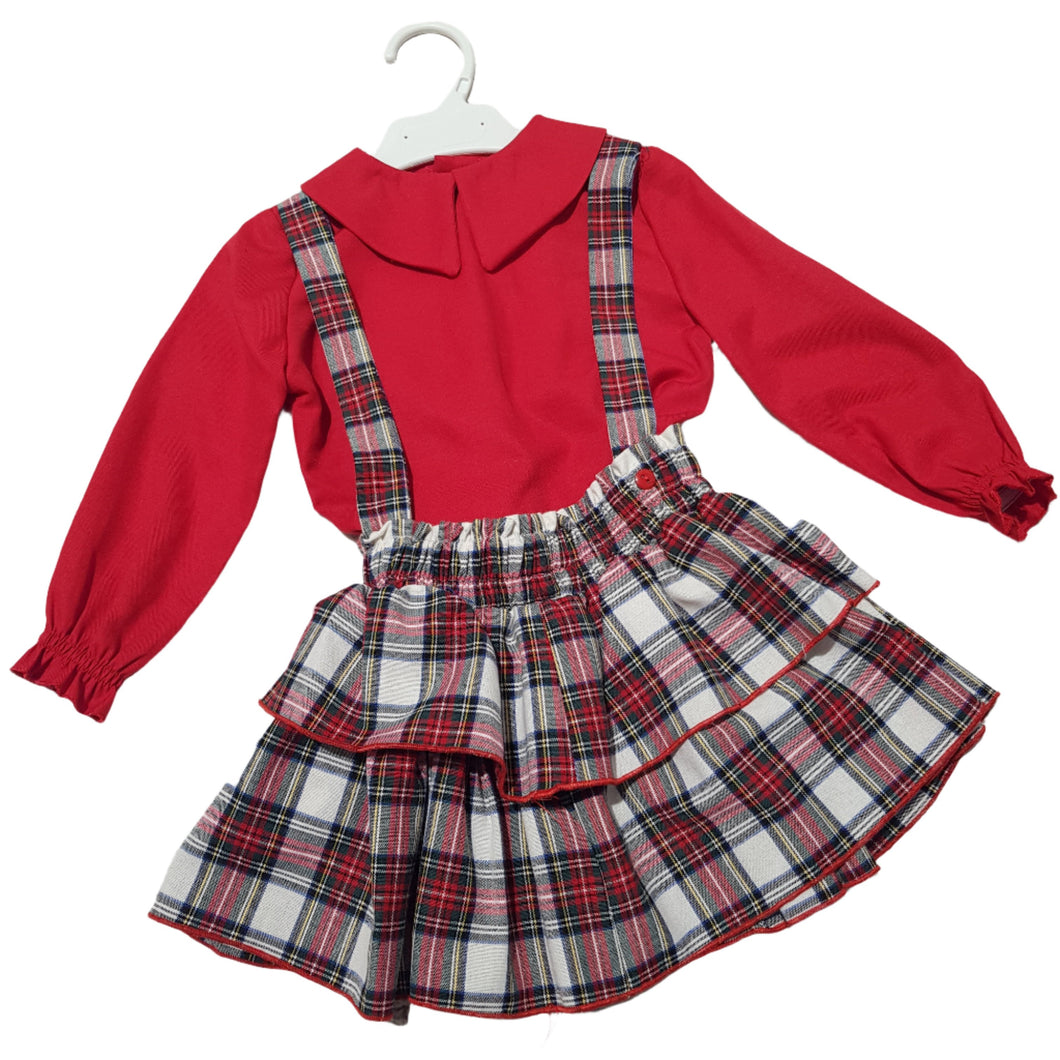 Red Tartan Skirt Set