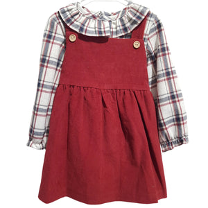 Baby Ferr Baby Girls Burgundy Check Pinafore