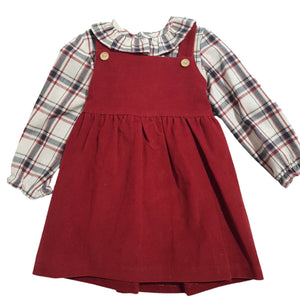 Baby Ferr Baby Girls Burgundy Check Pinafore