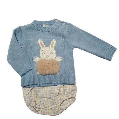 Sardon Baby Boys Blue Knit Bunny 2 Piece Jam Set