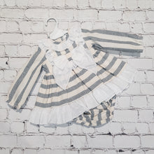 Load image into Gallery viewer, Ceyber Baby Girls Cream and Grey Stripe Dress