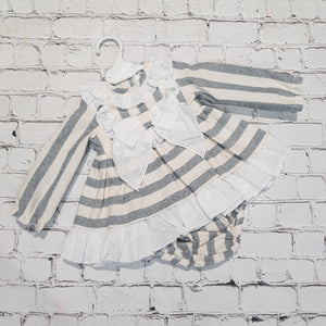 Ceyber Baby Girls Cream and Grey Stripe Dress