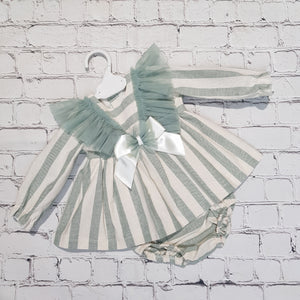 Ceyber Baby Girls Sage Lace Shoulder Stripe Dress