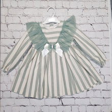 Load image into Gallery viewer, Ceyber Older Girls Sage Lace Shoulder Stripe Dress