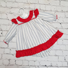 Load image into Gallery viewer, Ceyber Baby Girls Red and Grey Stripe Dress