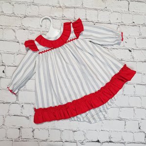 Ceyber Baby Girls Red and Grey Stripe Dress