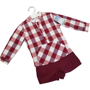 Ceyber Baby Boys Burgundy Check Short Set