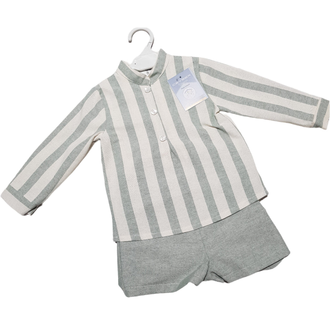 Ceyber Baby Boys Sage Stripe Short Set