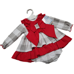 Ceyber Baby Girls Grey and Red Check Dress