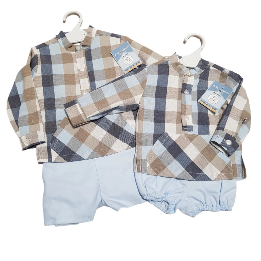 Ceyber Baby Boys Blue & Tan Check Short Set