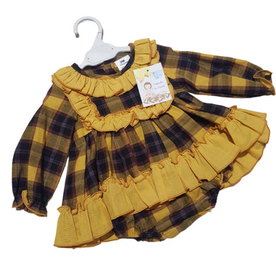 Ceyber Baby Girls Mustard Check Dress