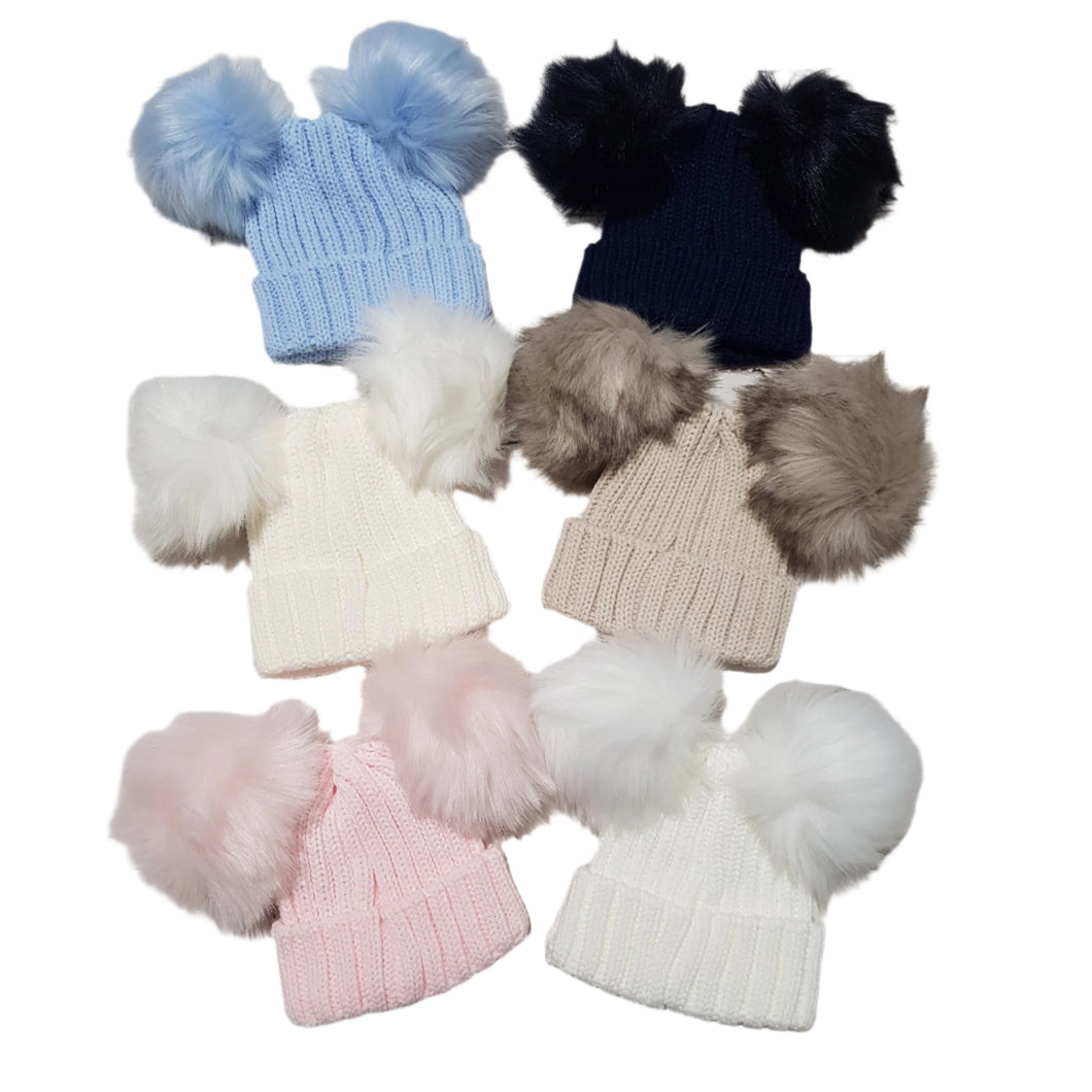 Faux Fur Double Pom Hat