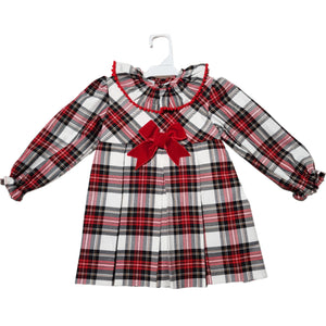 Baby Ferr Older Girls Velvet Bow Check Dress