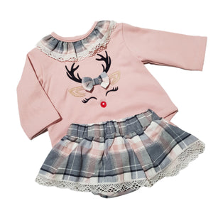 Baby Girls Pink & Grey Reindeer Jam Set