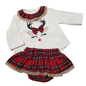 Baby Girls Cream & Red Reindeer Jam Set