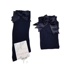 Load image into Gallery viewer, Carlomagno Navy Bow Knee High