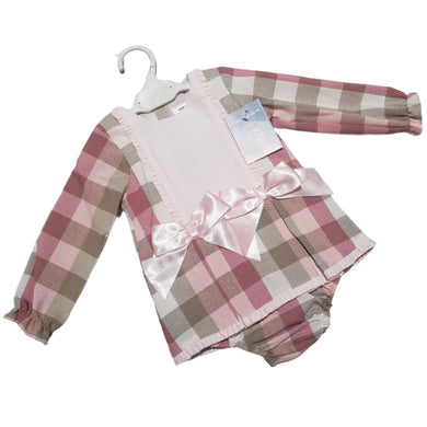 Ceyber Baby Girls Pink Check Double Bow Dress