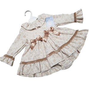 Ceyber Baby Girls Tan Floral Double Bow Dress