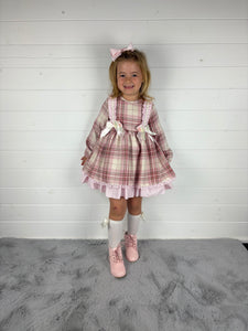 Ceyber Girls Double Bow Cream and Pink Dress