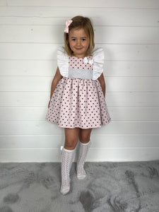 Ceyber Girls Pink Polka Frill Shoulder Dress