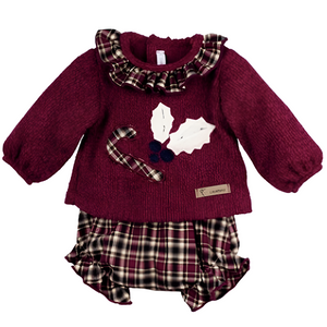 Calamaro Baby Girls Burgundy Check Jam Set