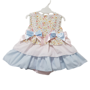 Ceyber Baby Girls Pink and Blue Floral Puffball Style Dress