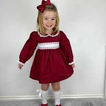 Load image into Gallery viewer, Mabini Girls Burgundy Smock Dress