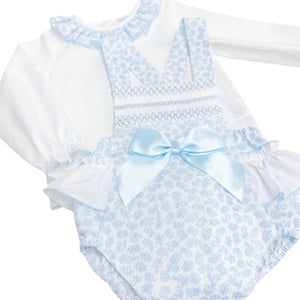 Wee Me Baby Girls Blue Floral Large Bow Romper Set