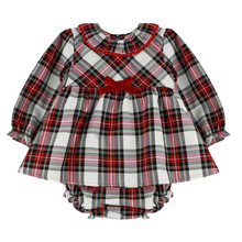 Load image into Gallery viewer, Baby Ferr Baby Girls Velvet Bow Check Dress