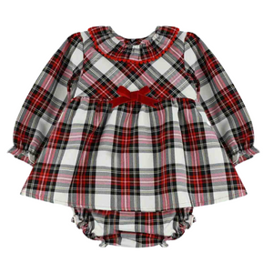 Baby Ferr Baby Girls Velvet Bow Check Dress