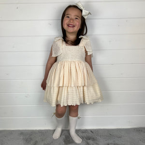Ceyber Girls Cream Bow Shoulder Dress