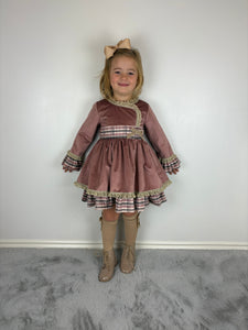 Ceyber Dusky Pink Velvet Side Bow Dress