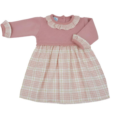 Sardon Baby Girls Dusky Pink Knit Check Dress