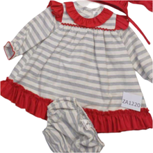 Load image into Gallery viewer, Ceyber Baby Girls Red and Grey Stripe Dress