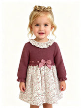 Load image into Gallery viewer, Sardon Baby Girls Plum Floral Half Knit Dress