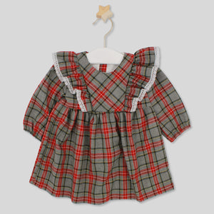 Rapife Girls Burgundy And Grey Check Dress