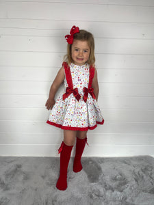 Ceyber Girls Red Fruit Double Bow Dress