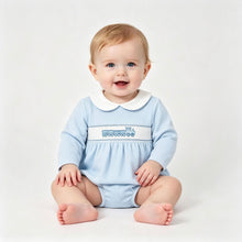 Load image into Gallery viewer, Kleo Kids Blue Velour Train Romper